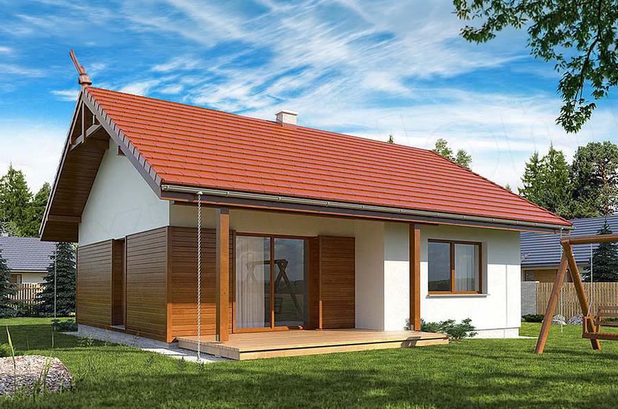 Dom Gaja 68 m2 – parterowy dom szkieletowy całoroczny z tarasem w ofercie domekidom