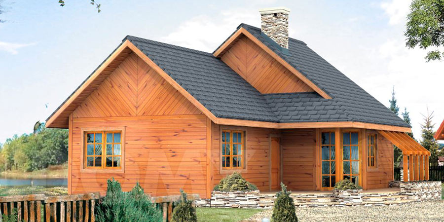 Dom Szyper 88 m2 - drewniany dom całoroczny z dużym tarasem i dachem dwuspadowym